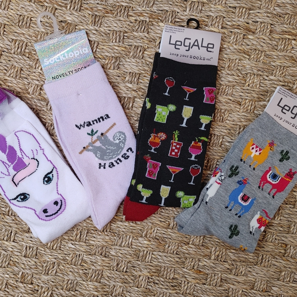 BOHO FESTIVAL SLOTH LAMA THEMED SOCKS 4 PAIRS